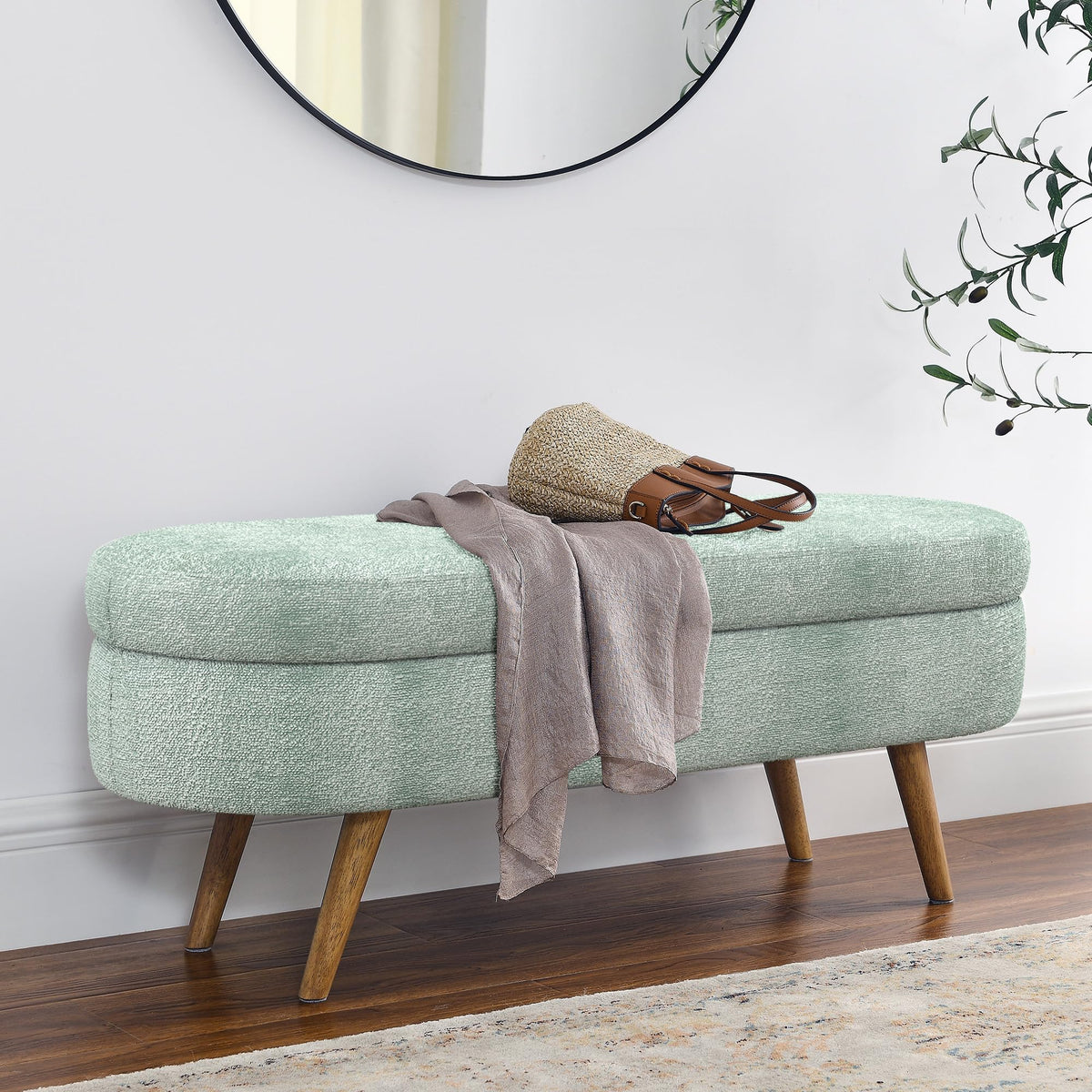 Oval Storage Bench with Rubber Wood Legs Gray C19041