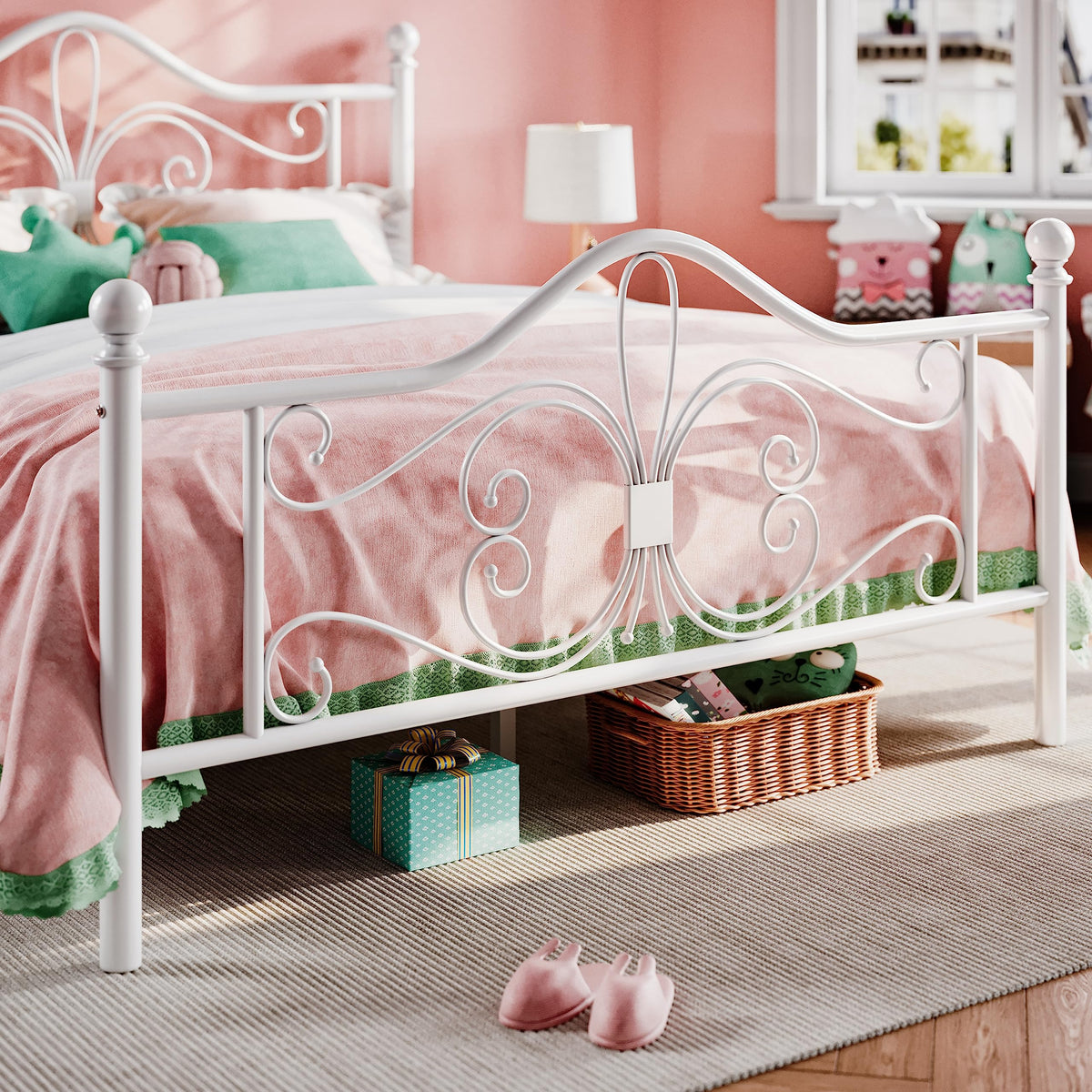 Full Size White Metal Bed Frame with Headboard N158311