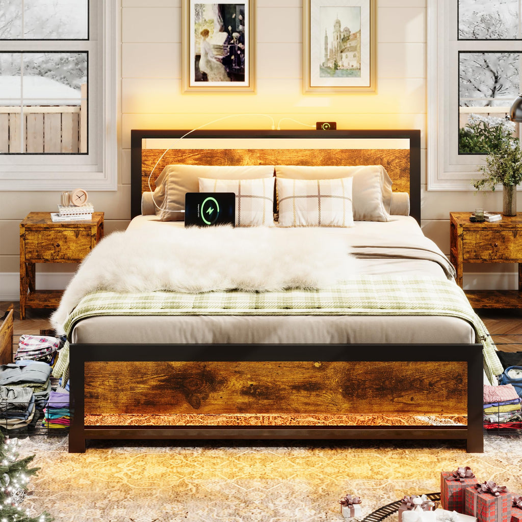 King Size Wood Bed Frame with 4 Storage Drawers J6935