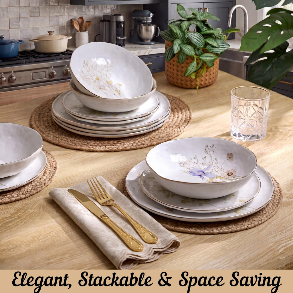 12-Piece Glossy White Porcelain Dinnerware Set for 4 N609