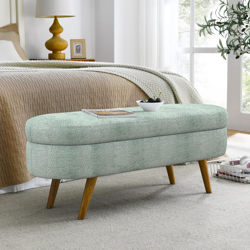 Oval Storage Bench with Rubber Wood Legs Gray C19041