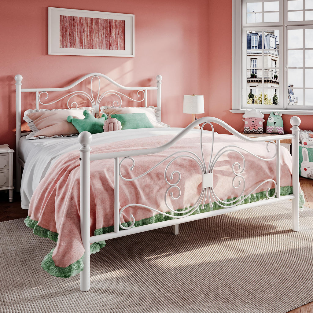 Full Size White Metal Bed Frame with Headboard N158311